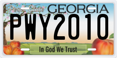 GA license plate PWY2010