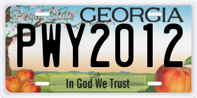 GA license plate PWY2012