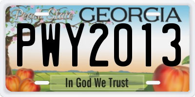 GA license plate PWY2013