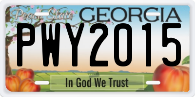 GA license plate PWY2015