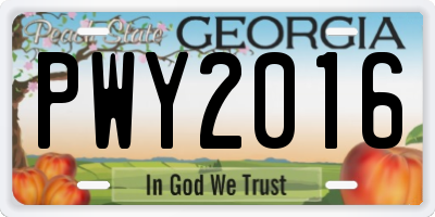 GA license plate PWY2016