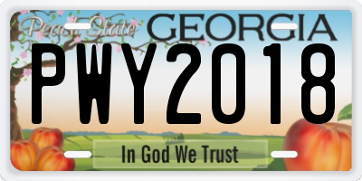 GA license plate PWY2018