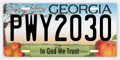 GA license plate PWY2030