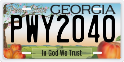 GA license plate PWY2040