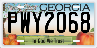 GA license plate PWY2068