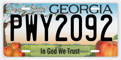 GA license plate PWY2092