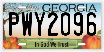 GA license plate PWY2096