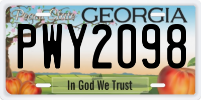 GA license plate PWY2098