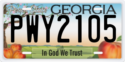 GA license plate PWY2105