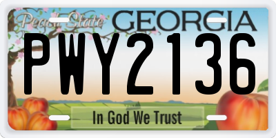 GA license plate PWY2136