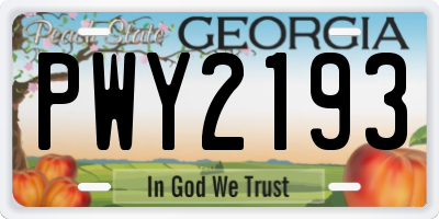 GA license plate PWY2193