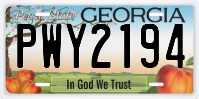 GA license plate PWY2194