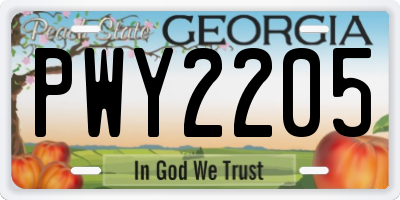 GA license plate PWY2205
