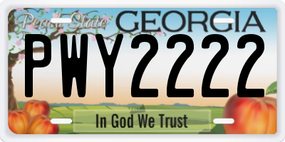 GA license plate PWY2222