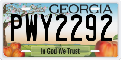 GA license plate PWY2292