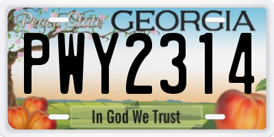 GA license plate PWY2314