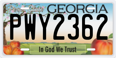 GA license plate PWY2362