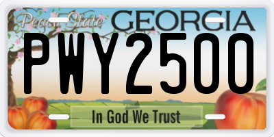 GA license plate PWY2500