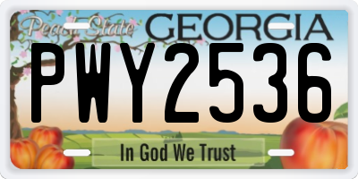 GA license plate PWY2536