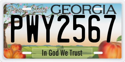 GA license plate PWY2567