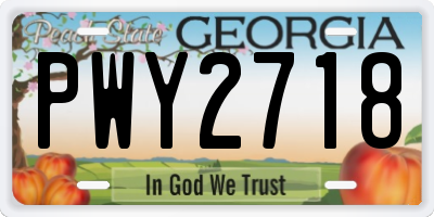 GA license plate PWY2718