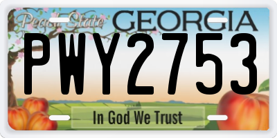GA license plate PWY2753