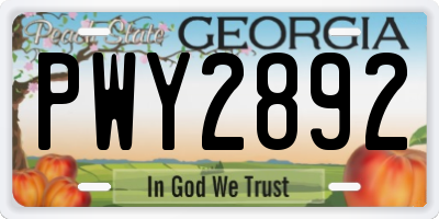 GA license plate PWY2892
