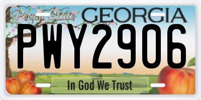 GA license plate PWY2906