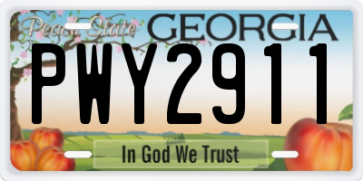 GA license plate PWY2911