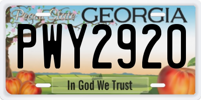 GA license plate PWY2920