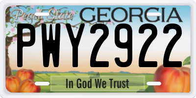 GA license plate PWY2922