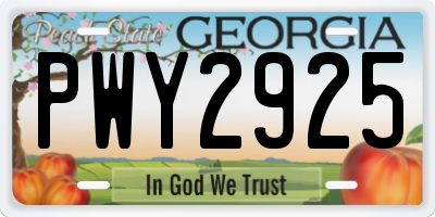 GA license plate PWY2925