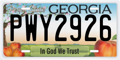 GA license plate PWY2926