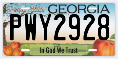 GA license plate PWY2928