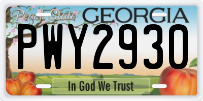 GA license plate PWY2930