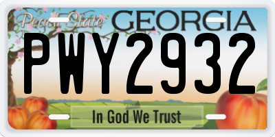 GA license plate PWY2932