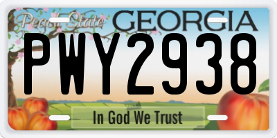 GA license plate PWY2938