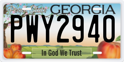 GA license plate PWY2940