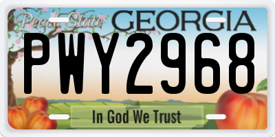 GA license plate PWY2968