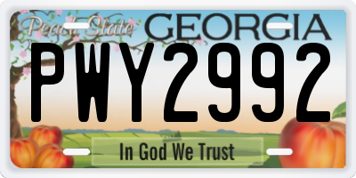 GA license plate PWY2992