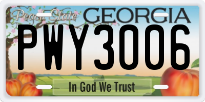 GA license plate PWY3006