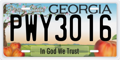 GA license plate PWY3016