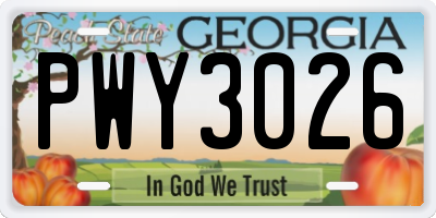 GA license plate PWY3026