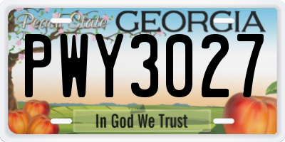 GA license plate PWY3027