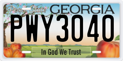 GA license plate PWY3040