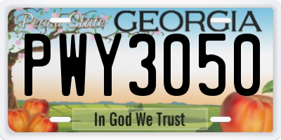 GA license plate PWY3050