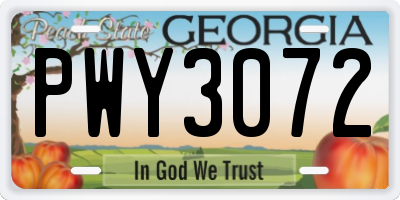 GA license plate PWY3072