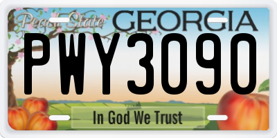 GA license plate PWY3090