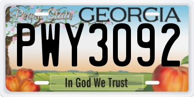 GA license plate PWY3092