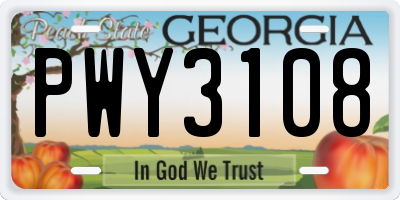 GA license plate PWY3108